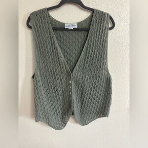 Vintage Cotton Forever Crochet Sage Green Cottagecore Sweater Vest Womens L